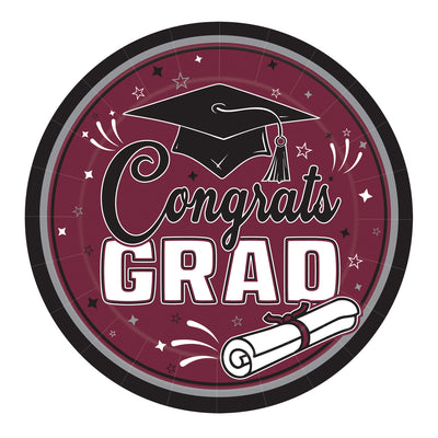 Congrats Grad Burgundy 9" Dinner Plates - 18 Pcs