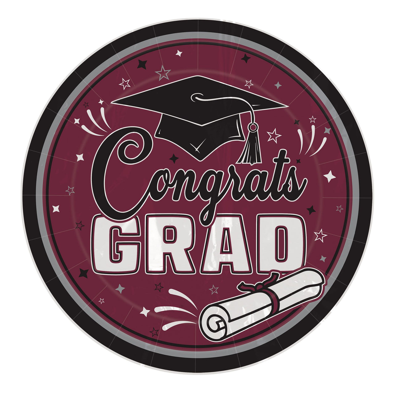 Congrats Grad Burgundy 9" Dinner Plates - 18 Pcs