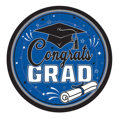 9" Congrats Grad Blue Dinner Plates (18-Count) - Graduation Party