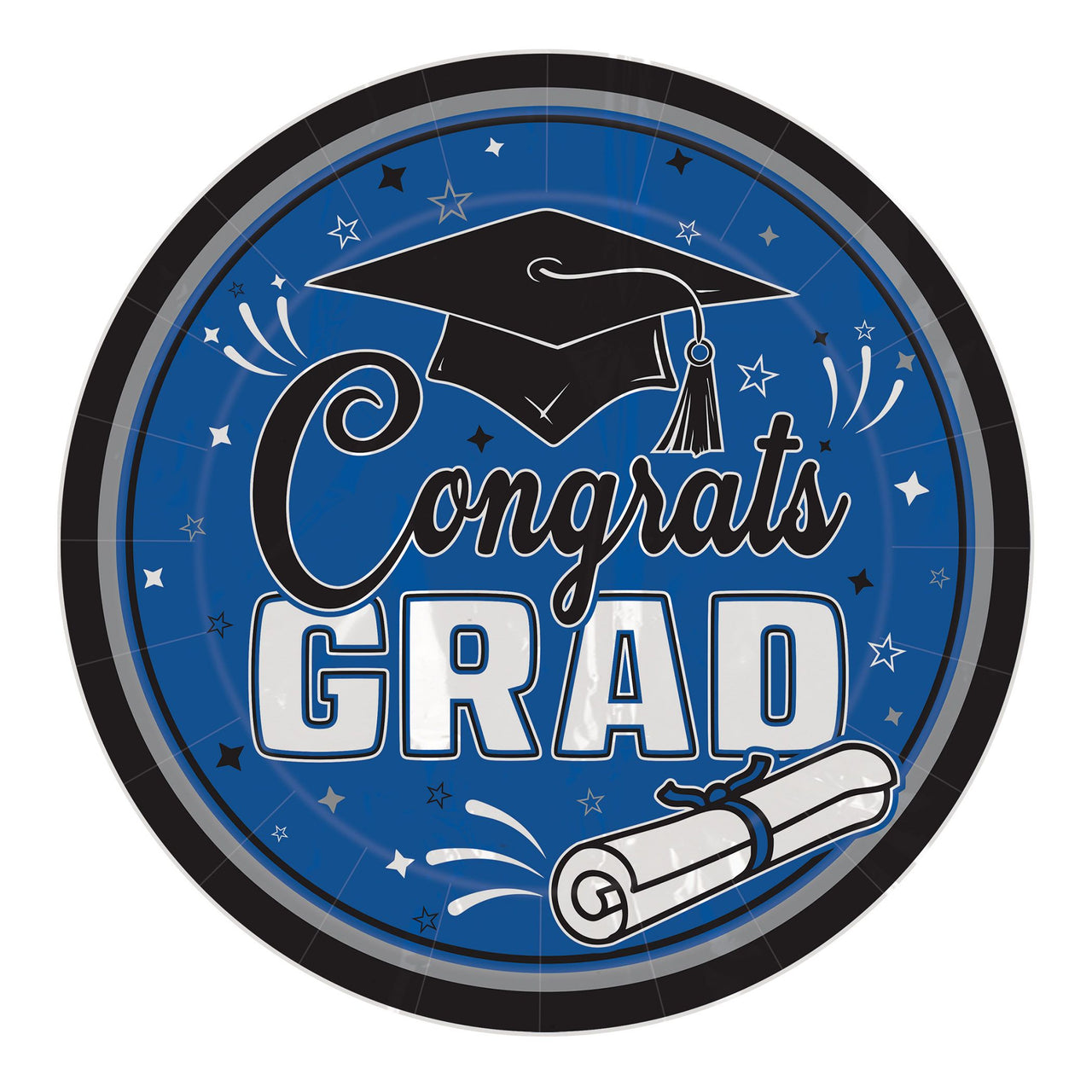 9" Congrats Grad Blue Dinner Plates (18-Count) - Graduation Party