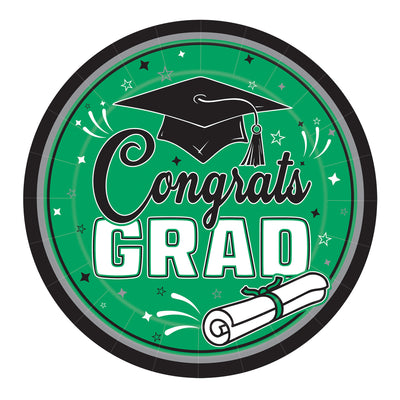Green "Congrats Grad" 9-inch Dinner Plates - 18 Count Pack