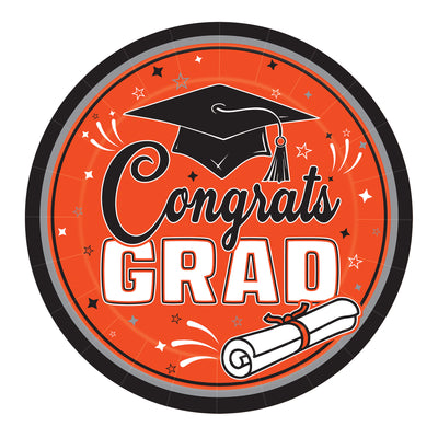 Orange Congrats Grad 9" Dinner Plates - 18 Pcs