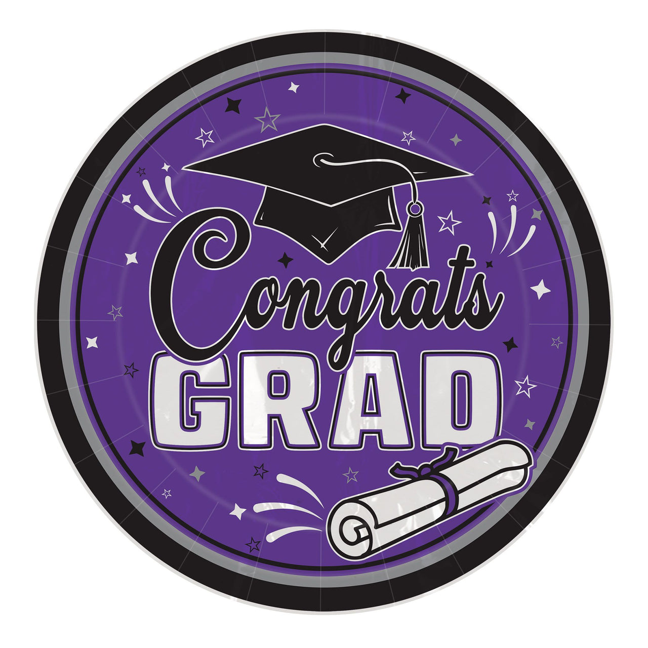 Purple "Congrats Grad" 9" Dinner Plates - 18/Pkg