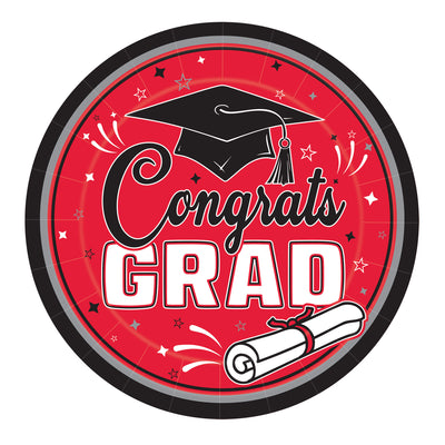 Red "Congrats Grad" 9-Inch Dinner Plates - 18 Count