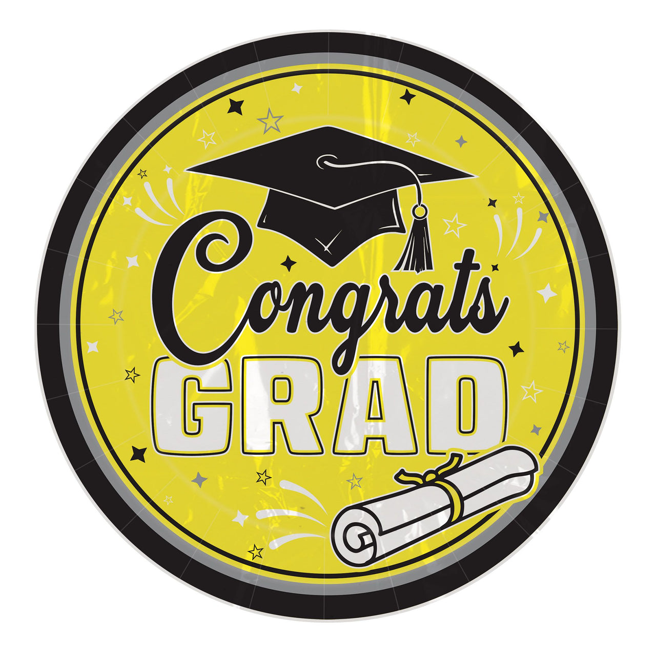 9" Yellow "Congrats Grad" Dinner Plates (18-Count) - Graduation Party