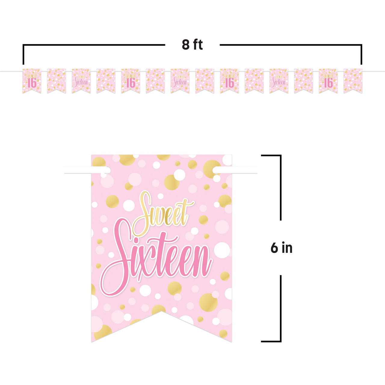 Sweet 16 Streamer - 6in x 8ft Birthday Party Banner