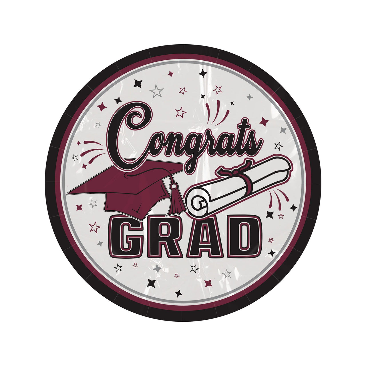 Congrats Grad Burgundy 7" Dessert Plates - 18 Pcs