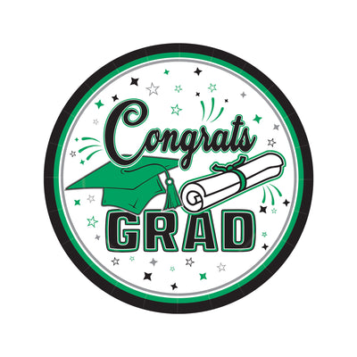 Congrats Grad Green 7" Dessert Plates - 18 Count