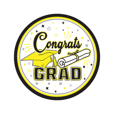 Congrats Grad 7" Yellow Dessert Plates - 18 Pcs