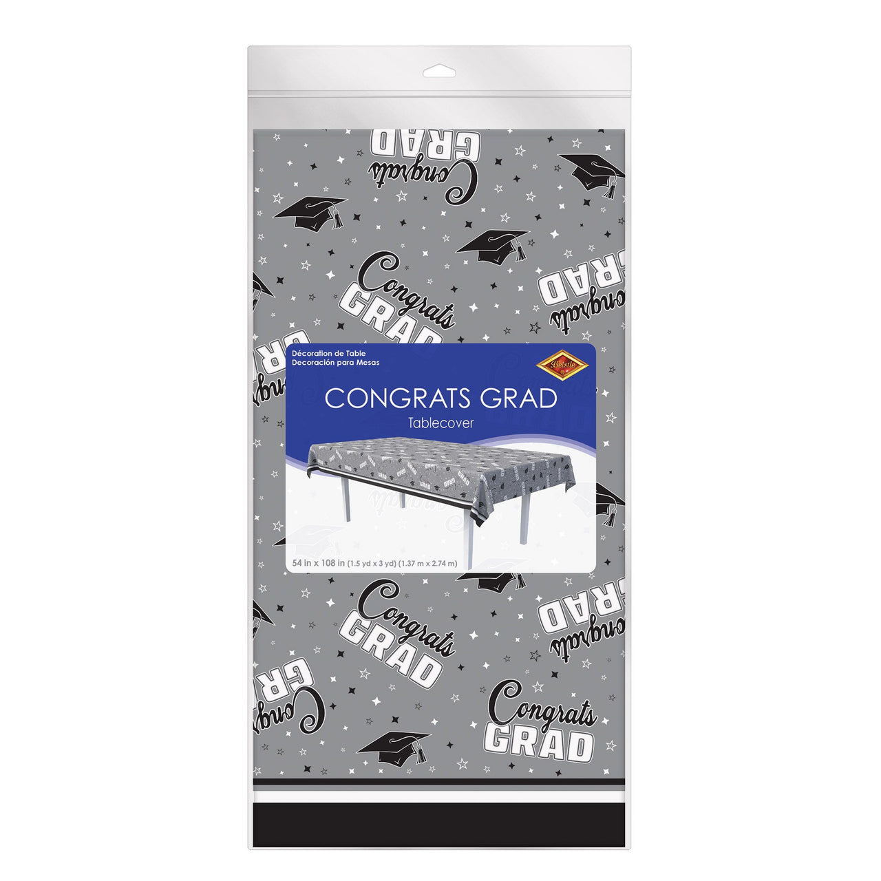 Congrats Grad Black Plastic Tablecover - 54" x 108"