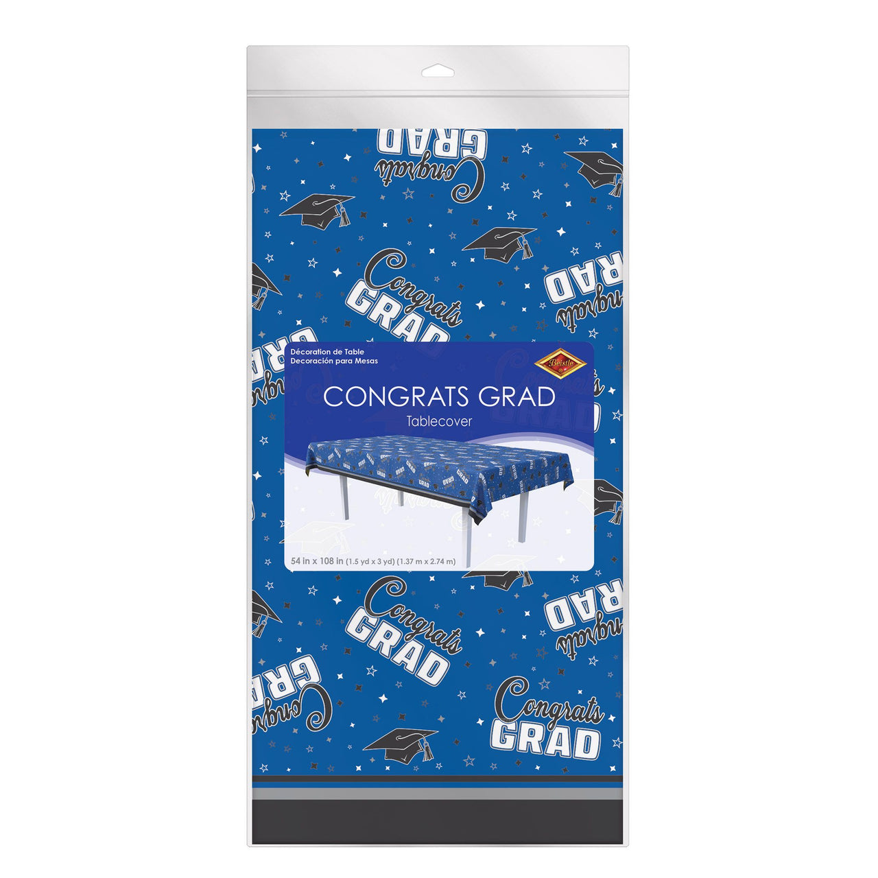 Congrats Grad Blue Plastic Tablecover - 54" x 108"