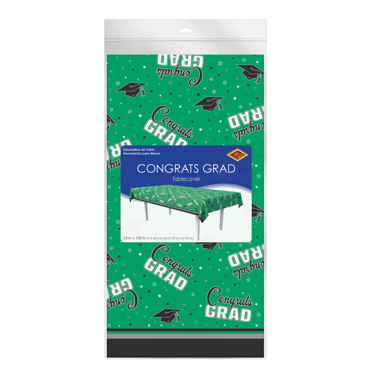 Congrats Grad Green Plastic Tablecover - 54" x 108"