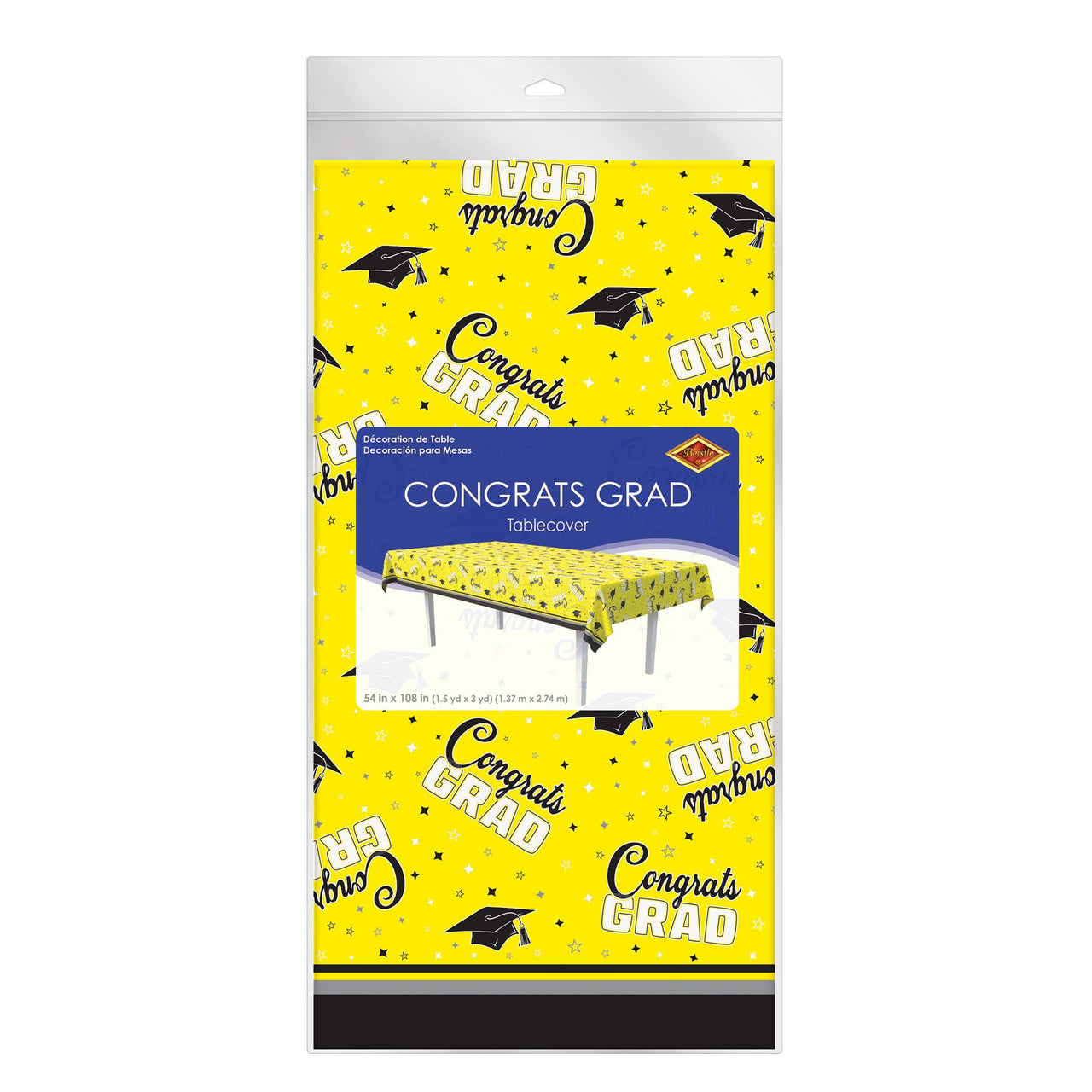 Congrats Grad Yellow Plastic Tablecover - 54" x 108"