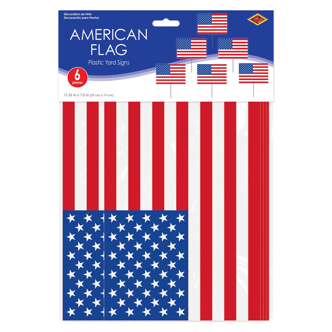 Plastic American Flag Yard Signs - Patriotic Decor (6-Pack)