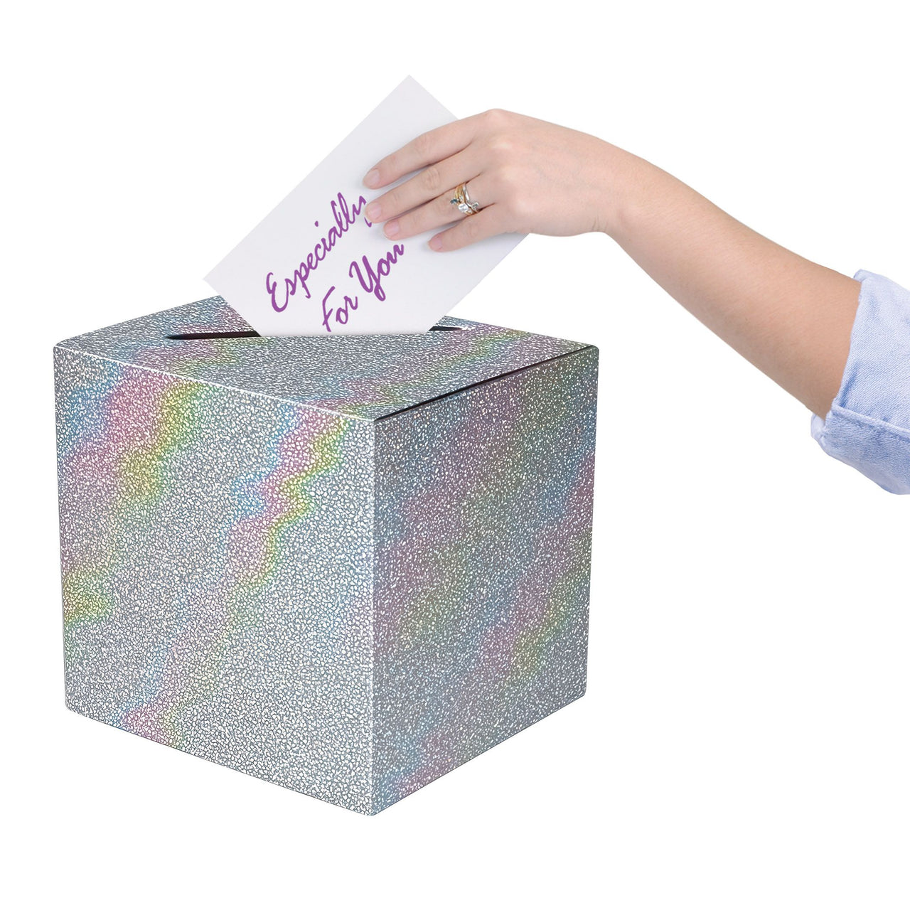 Silver Prismatic Glitter All-Purpose Card Box - 9"x9"