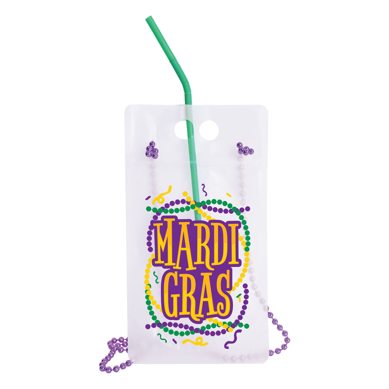 Mardi Gras Drink Pouches (6-Count) - 16.9 Oz With Beads