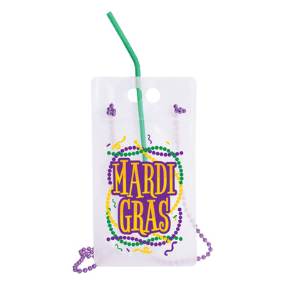 Mardi Gras Drink Pouches (6-Count) - 16.9 Oz With Beads