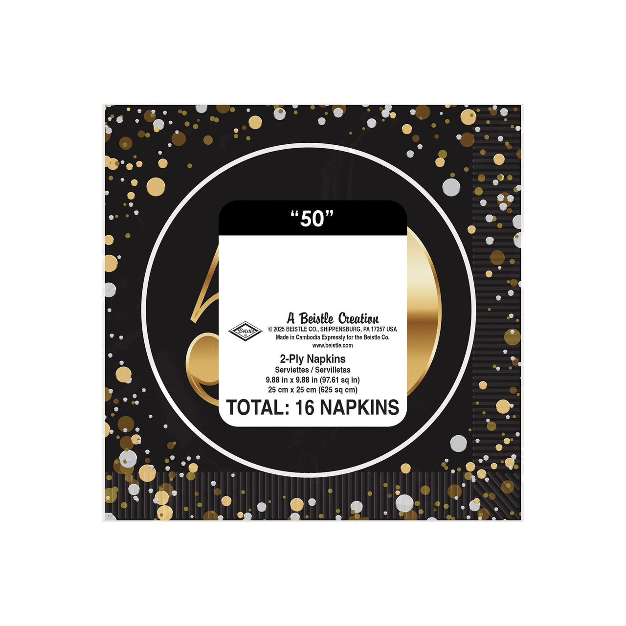 50th Birthday Beverage Napkins - 2-Ply Party Napkins (16-Count)