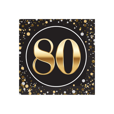 80th Birthday 2-Ply Beverage Napkins - 16 Pack