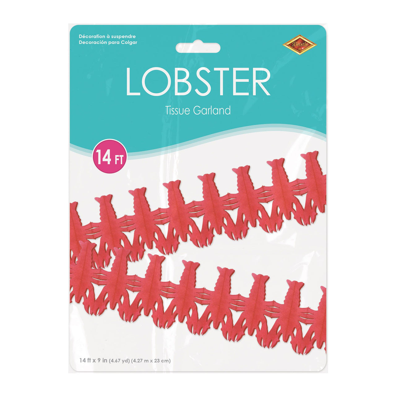 Festive Lobster Garland - 9" x 14' Luau & Nautical Decor