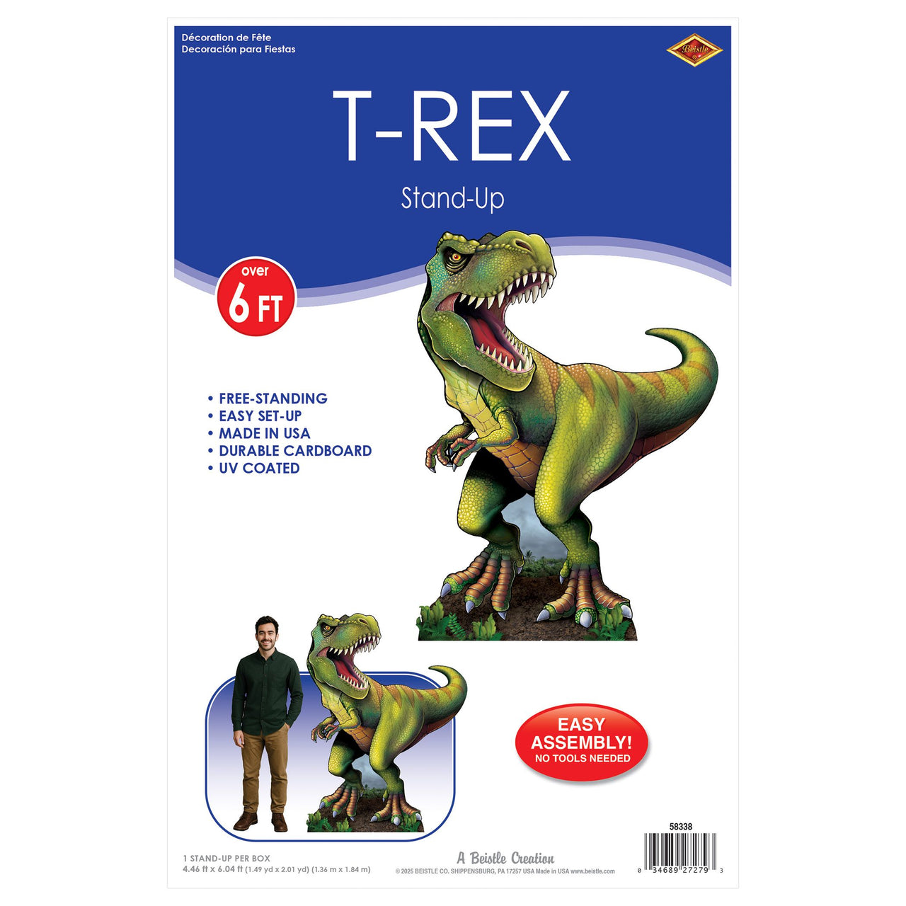 T-Rex Dinosaur Stand-Up Prop - 6 ft Tall Novelty Decoration