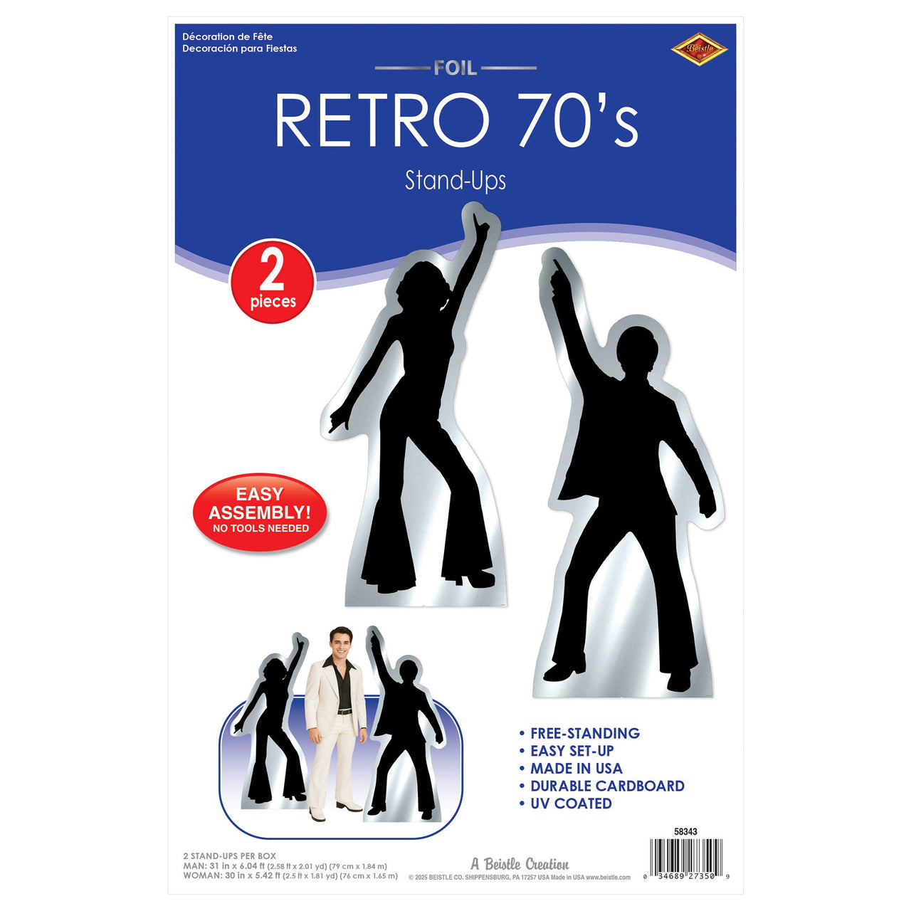 Retro 70s Silhouette Stand-Ups - Groovy Party Decor (2-Pack)
