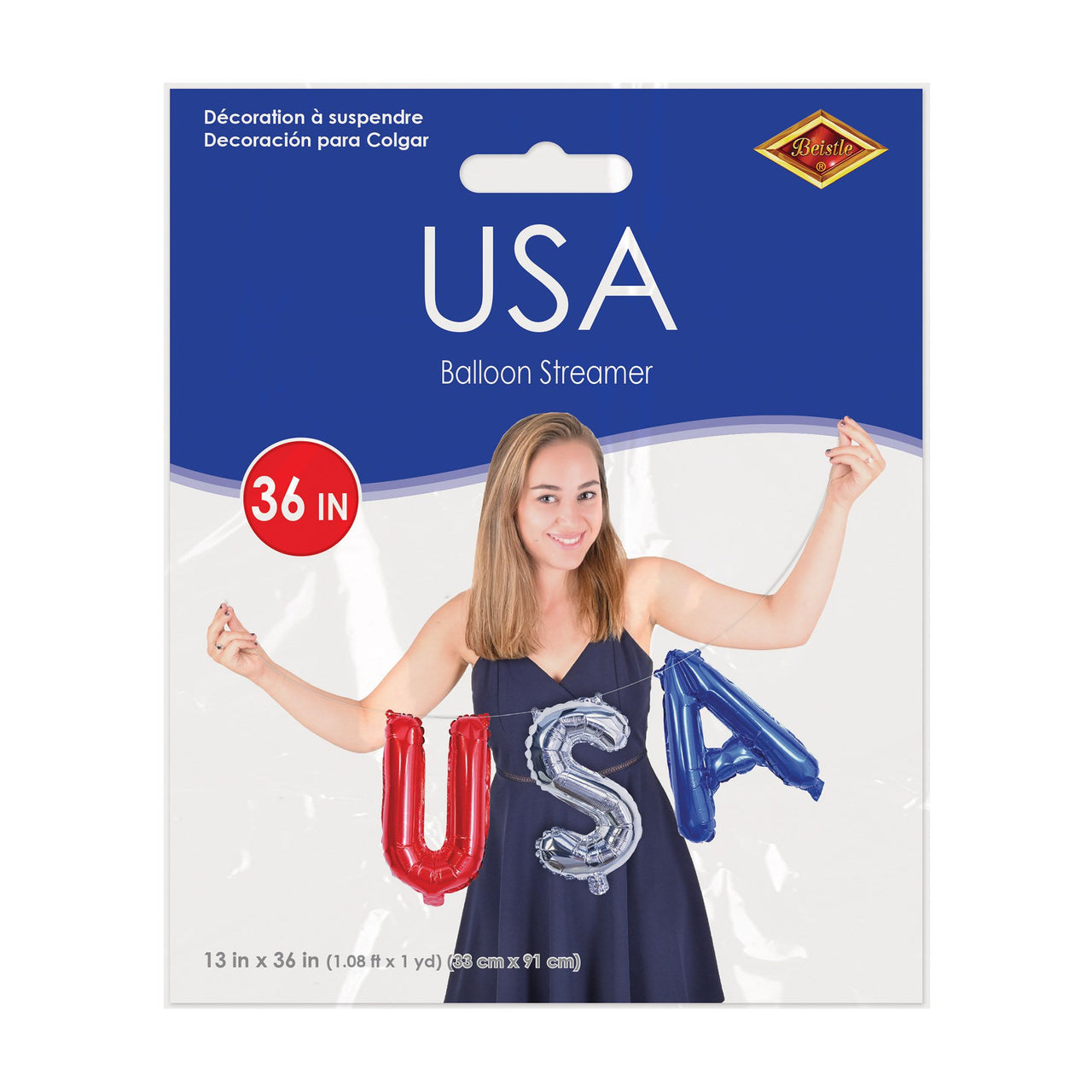 USA Patriotic Balloon Streamer - 13" x 3' Decor