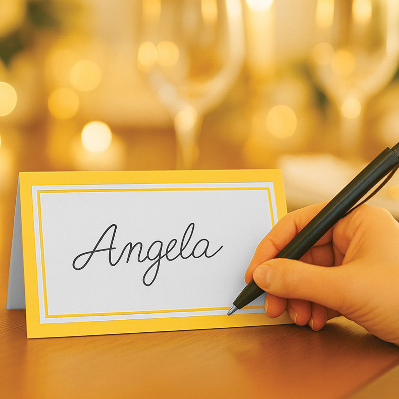 Elegant White & Gold Border Place Cards (50 Pack)