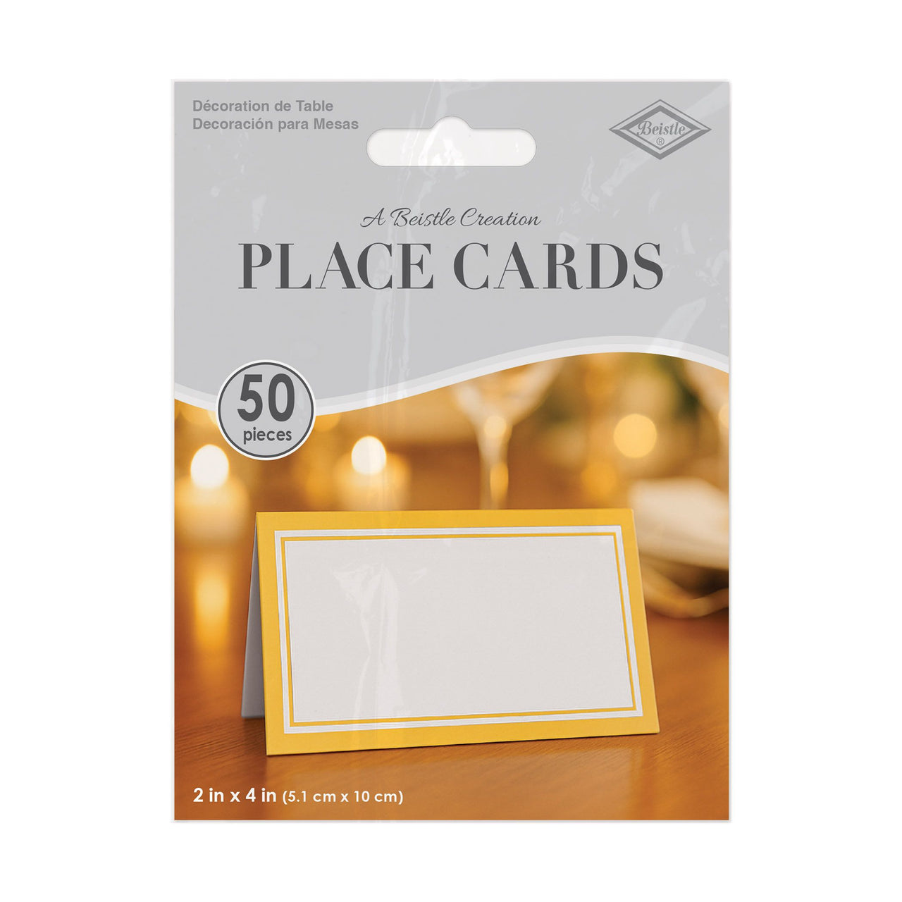 Elegant White & Gold Border Place Cards (50 Pack)