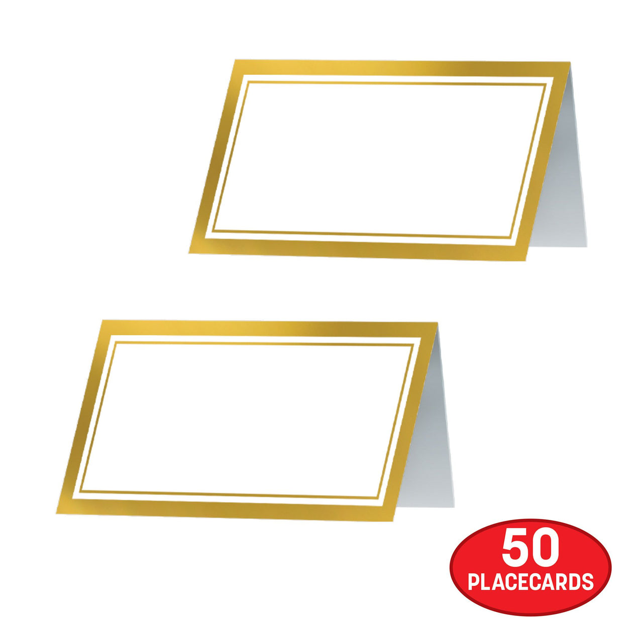 Elegant White & Gold Border Place Cards (50 Pack)
