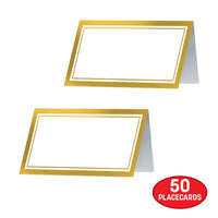 Elegant White & Gold Border Place Cards (50 Pack)