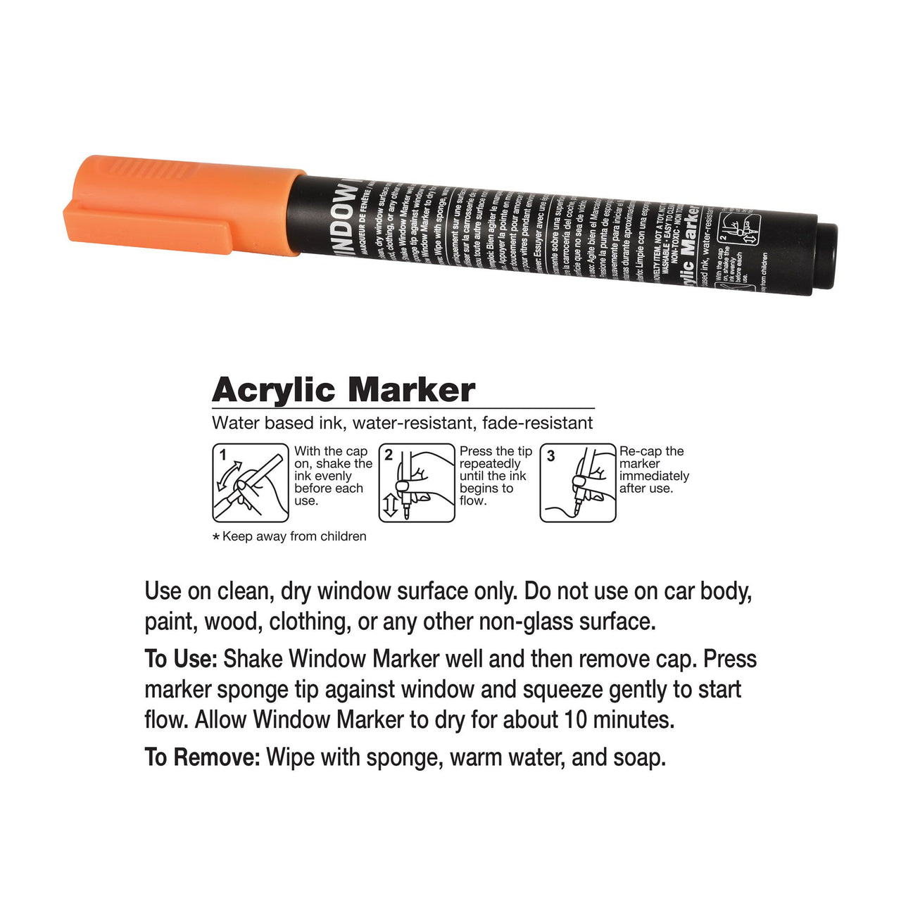 Orange Window Marker - Washable & Non-Toxic for Spirit & School
