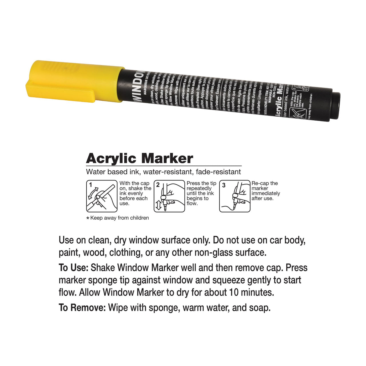 Yellow Window Marker - Washable, Non-Toxic & Easy Clean