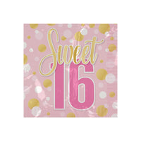 Sweet 16 Beverage Napkins (16-Count) - 2-Ply Party Supplies