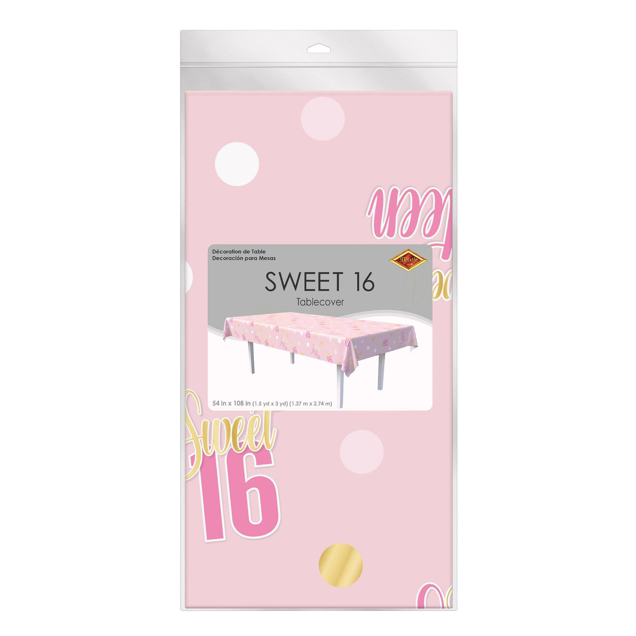Sweet 16 Plastic Tablecover - 54" x 108" Party Decor