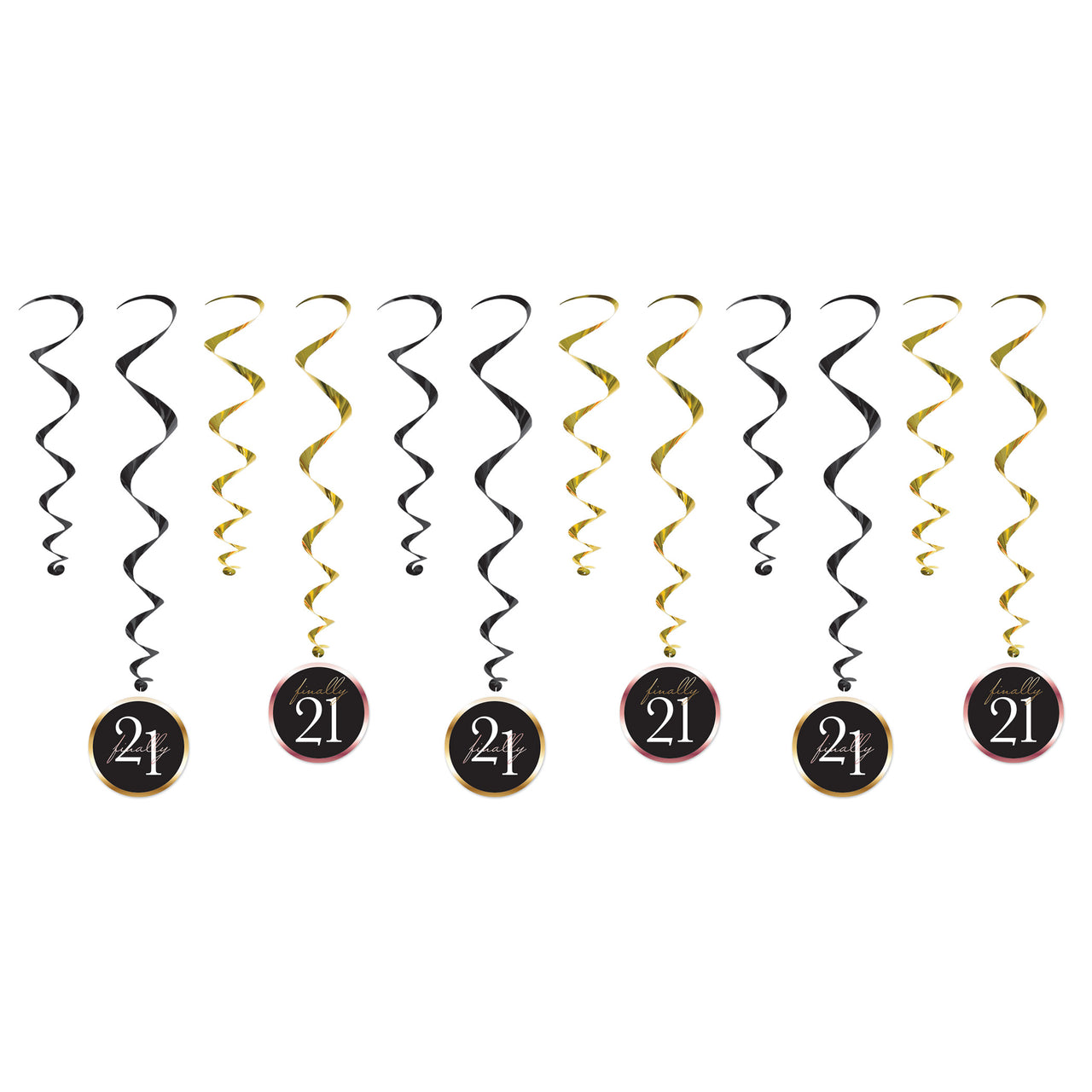 Finally 21 Hanging Whirls (12-Count) - 21st Birthday Decor