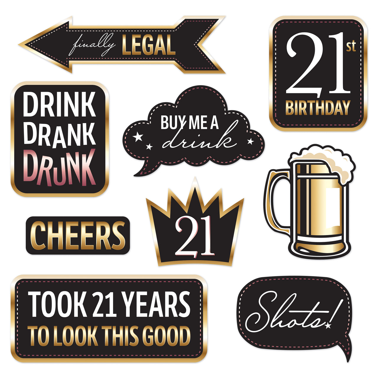 Finally 21 Photo Fun Signs (9-Count) - Double-Sided Props