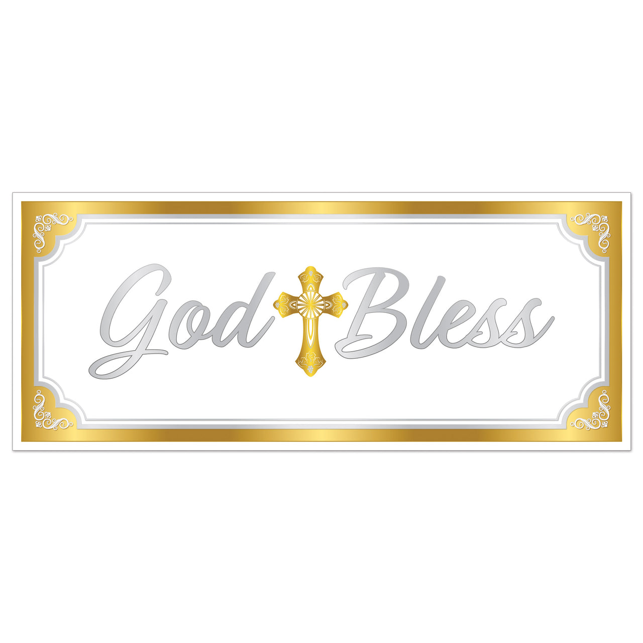 Gold God Bless Oversized Sign Banner - 30 In x 6 Ft