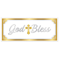 Gold God Bless Oversized Sign Banner - 30 In x 6 Ft