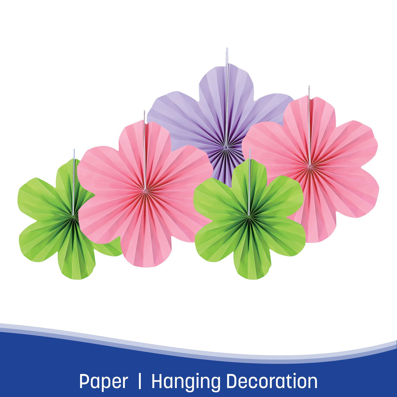 Flower Accordion Paper Fans (5-Pack) - Assorted Pastel Sizes - view 4