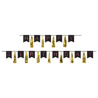 Happy Birthday Tassel Streamer - Black, Pink & White