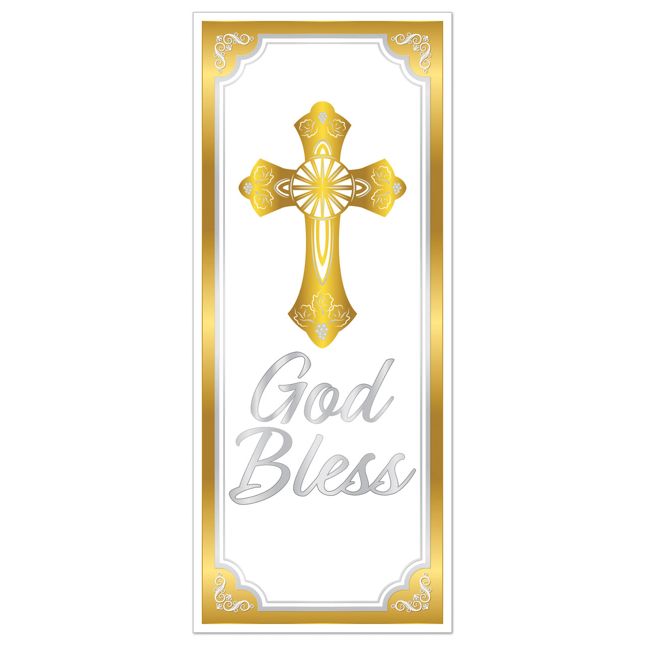 Gold God Bless Door Cover - 6 Ft x 30 In All-Weather Decor