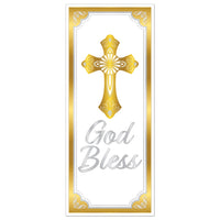 Gold God Bless Door Cover - 6 Ft x 30 In All-Weather Decor