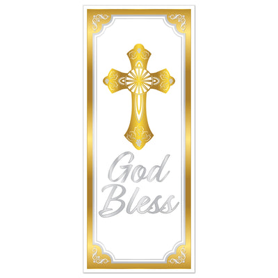 Gold God Bless Door Cover - 6 Ft x 30 In All-Weather Decor