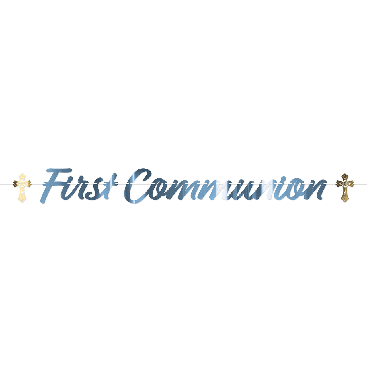 Foil First Communion Streamer - Light Blue, 6 Ft 9 Inch