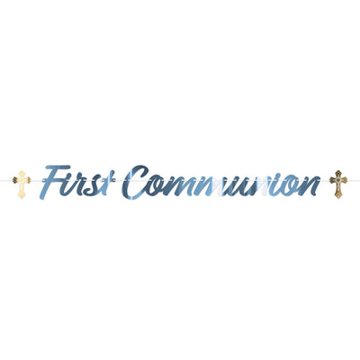 Foil First Communion Streamer - Light Blue, 6 Ft 9 Inch