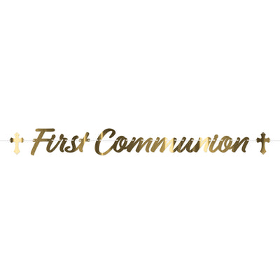 Gold Foil First Communion Streamer - 6 Ft 9 Inch Long