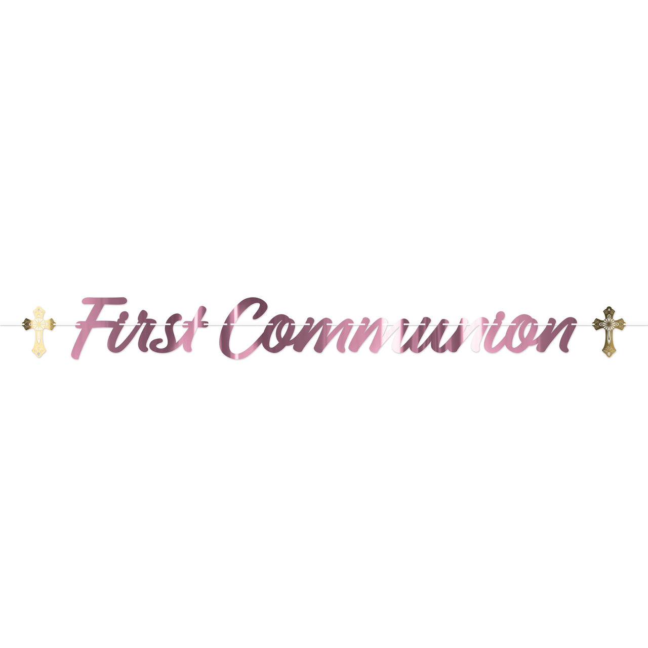 Pink Foil First Communion Streamer - 6 Ft 9 Inch Banner