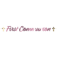 Pink Foil First Communion Streamer - 6 Ft 9 Inch Banner