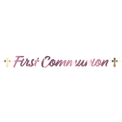 Pink Foil First Communion Streamer - 6 Ft 9 Inch Banner